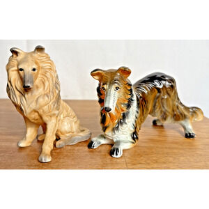 Vintage Collie Figures Ceramic Statues Dog Decor 6" Bookshelf Retro Animal Gift